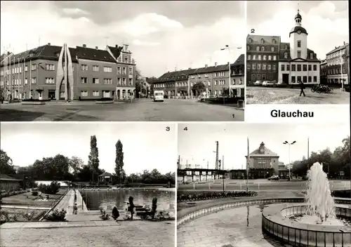 Riesen Ak Glauchau in Sachsen, Platz der Freundschaft, Rathaus, Freibad, Bahnhof