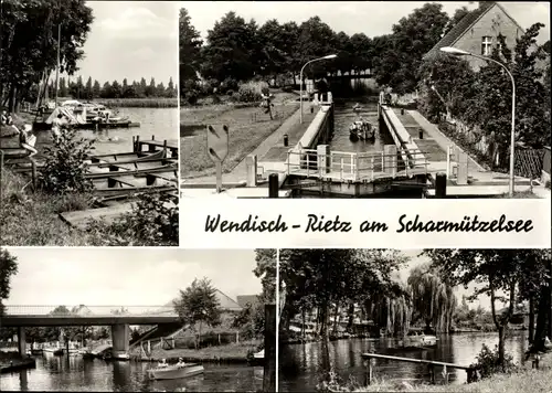 Riesen Ak Wendisch Rietz im Kreis Oder Spree, Scharmützelsee, Schleuse, Boote, Anlegestelle