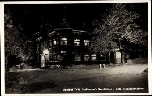 Ak Oberhof im Thüringer Wald, Hoffmanns Konditorei, Nachtaufnahme