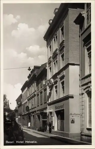 Ak Bâle Basel Stadt Schweiz, Hotel Helvetia, Straßenansicht, Restaurant