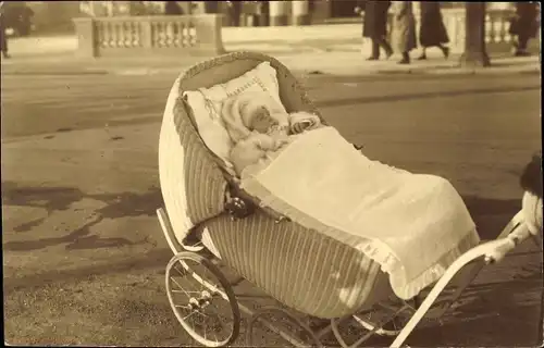 Foto Ak Baby im Kinderwagen, Schlafendes Kind