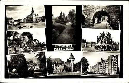 Ak Maastricht Limburg Niederlande, Teilansichten, Tor, Monument, Hochhaus, Burg