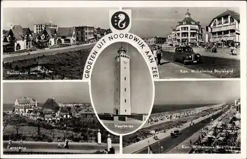 Ak Noordwijk aan Zee Südholland, Kon. Wilhelmina Boulevard, Rembrandt weg, Panorama