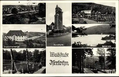 Ak Iserlohn im Märkischen Kreis, Danzturm, Seilersee, Franzosenhohl, Rupenteich, Stadwald