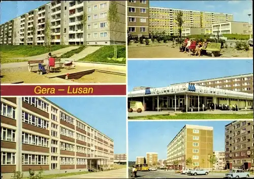 Ak Lusan Gera in Thüringen, Birkenstraße, Hans Beimler Oberschule, Zeulsdorfer Straße, Kaufhalle Süd