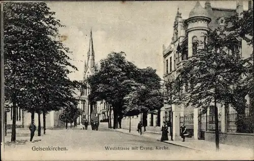 Ak Gelsenkirchen im Ruhrgebiet, Weststraße, evangelische Kirche