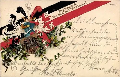Wappen Litho Deutschland über Alles, Eichenlaub, Schwarzer Adler