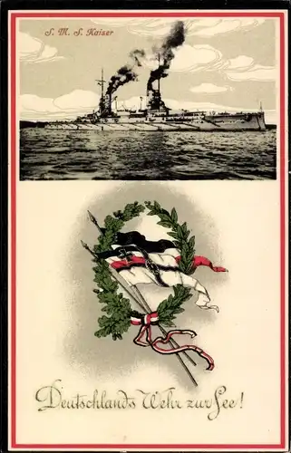 Ak Deutsches Kriegsschiff, SMS Kaiser, Kaiserliche Marine, Fahnen