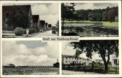 Ak Hamburg Altona Rissen, Allg. Krankenhaus, Landungsbrücke Wittenbergen, Fischteich, Mechelnbusch