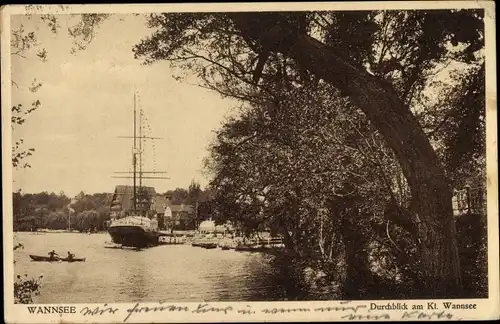 Ak Berlin Zehlendorf Wannsee, Durchblick am Kleinen Wannsee