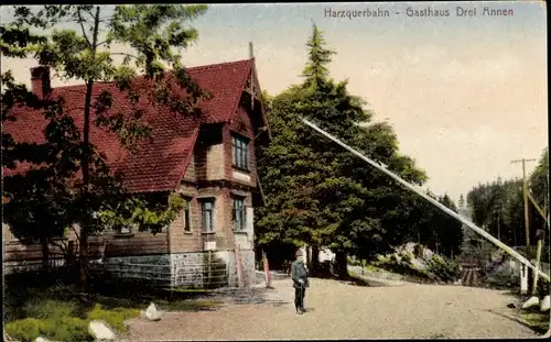 Ak Drei Annen Hohne Wernigerode im Harz, Gasthof, Harzquerbahn
