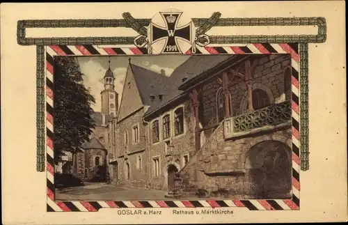 Passepartout Ak Goslar am Harz, Rathaus und Marktkirche