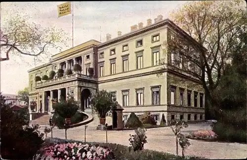 Ak Stuttgart in Baden Württemberg, Partie am Wilhelmspalast mit Fahne