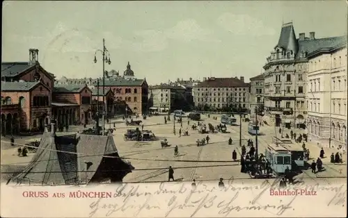 Ak München, Bahnhofplatz, Straßenbahnen