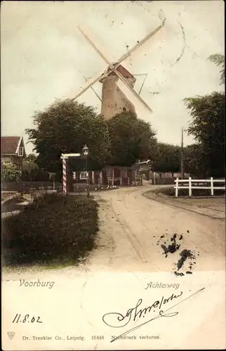 Ak Voorburg Südholland, Achterweg, Windmühle