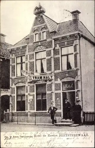 Ak Beetsterzwaag Friesland Niederlande, Hotel de Herder, Tram Halt