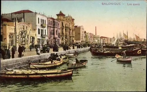 Ak Thessaloniki Griechenland, Les quais, Hafenpartie mit Promenade