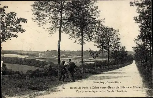 Ak Grandvilliers Oise, Straße von Paris nach Calais, Panoramablick auf die Küste von Planchon