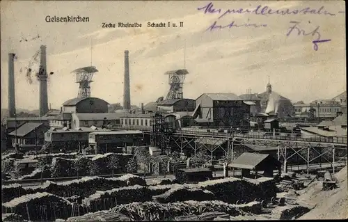Ak Gelsenkirchen im Ruhrgebiet, Zeche Rheinelbe, Schacht I und II