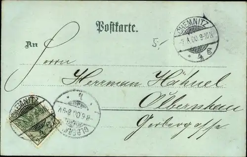 Mondschein Litho Chemnitz in Sachsen, Bahnhof, Rathaus, Neumarkt