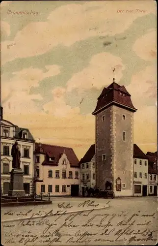 Ak Crimmitschau in Sachsen, Der rote Turm, Denkmal