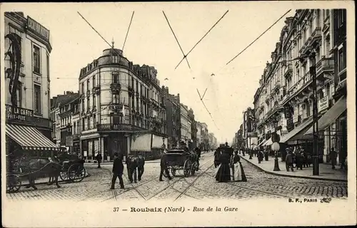 Ak Roubaix North, Rue de la Gare, Kreuzung