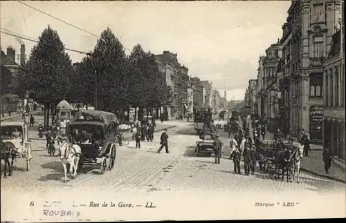 Ak Roubaix Nord, Rue de la Gare, Kutsche