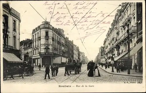 Ak Roubaix North, Rue de la Gare, Kreuzung
