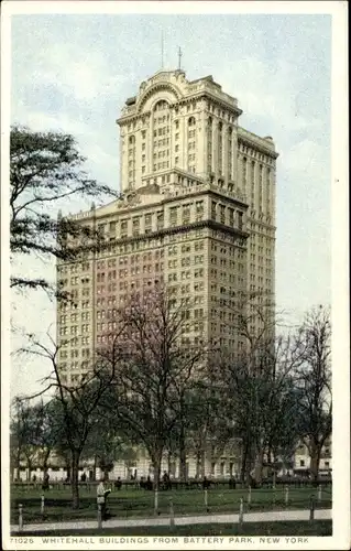 Ak New York City USA, Whitehall Building vom Battery Park