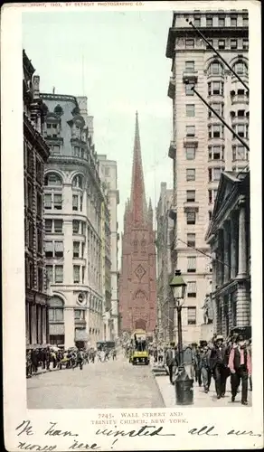 Ak New York City USA, Wall Street und Trinity Church, Seilbahn