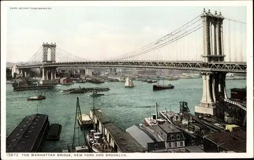Ak Manhattan New York City USA, Manhattan Bridge, Brooklyn