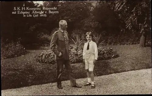 Ak Kronprinz Rupprecht von Bayern mit seinem Sohn in Lille, 1915