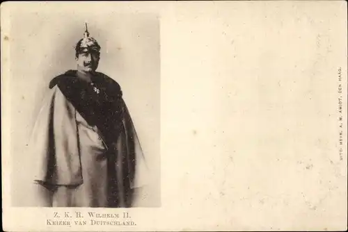 Ak Kaiser Wilhelm II., Portrait, Mantel, Pickelhaube