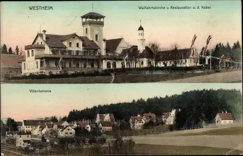 Ak Westheim Neusäß Schwaben, Wallfahrtskirche, Restauration an der Kobel, Villenkolonie