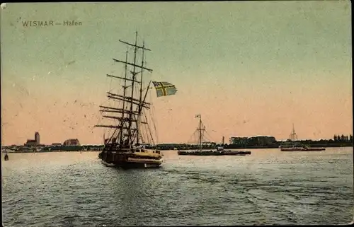 Ak Hansestadt Wismar, Hafen, Segelschiff