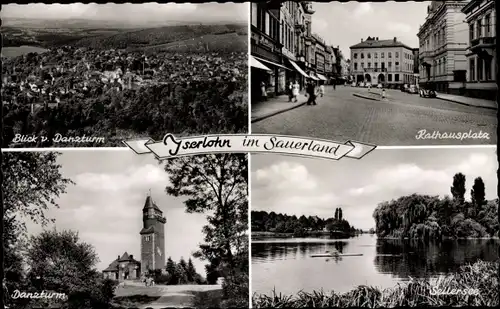 Ak Iserlohn Märkischer Kreis, Danzturm, Rathausplatz, Seilersee, Blick vom Danzturm