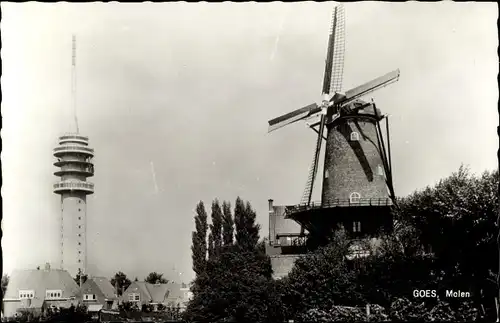 Ak Goes Zeeland Niederlande, Molen, Windmühle, Funkturm