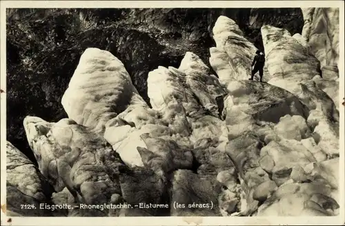 Ak Kt Wallis Schweiz, Rhonegletscher, Eisgrotte, Elstürme