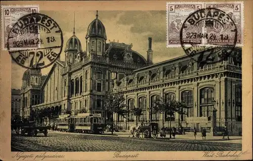 Ak Budapest Ungarn, West Bahnhof, Straßenbahn