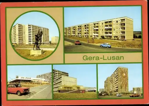 Ak Lusan Gera in Thüringen, Zeulsdorfer Str., Berta Schäfer Straße, HO Gaststätte Plzen, Plattenbau