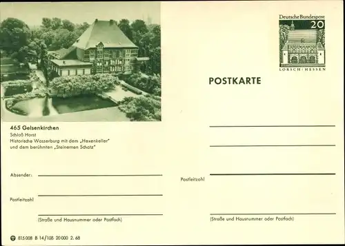 Ganzsachen Ak Horst Gelsenkirchen im Ruhrgebiet, Schloss Horst, Wasserburg, Hexenkeller