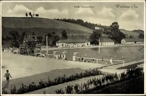 Ak Werdau in Sachsen, Städtisches Schwimmbad, Badegäste