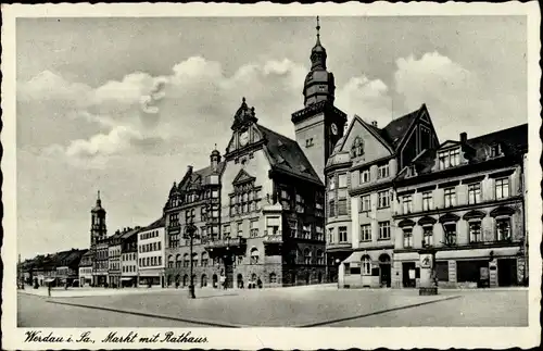 Ak Werdau in Sachsen, Markt, Rathaus, Turm