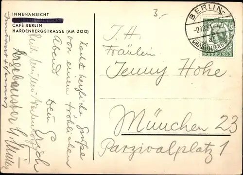 Ak Berlin Tiergarten, Cafe Berlin, Hardenbergstraße, Innenansicht