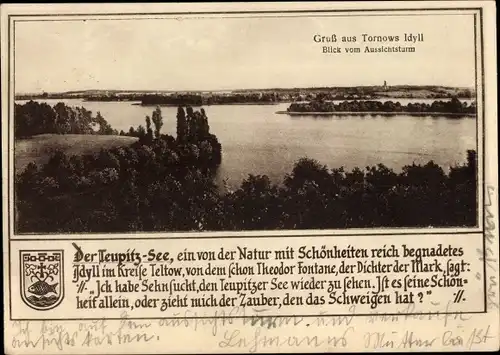 Ak Teupitz in der Mark, Teupitz-See, Wappen, Tornows Idyll, Blick vom Aussichtsturm