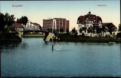 Ak Burgstädt in Sachsen, Wettinhain, Wasserspiel, Brücke