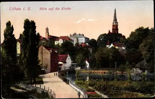Ak Löbau in Sachsen, Ortsansicht, Blick auf die Kirche