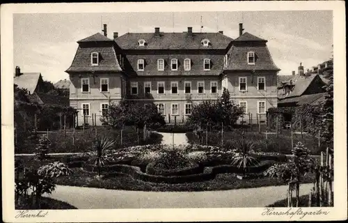 Ak Herrnhut in der Oberlausitz, Partie im Herrschaftsgarten, Blumen, Palmen