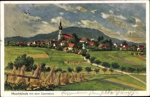 Künstler Ak Hochkirch in Sachsen, Totale mit Czorneboh