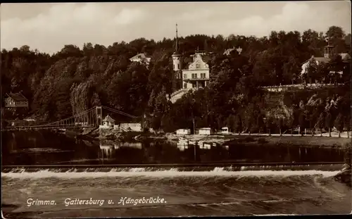 Ak Grimma in Sachsen, Gattersburg, Hängebrücke, Fluss